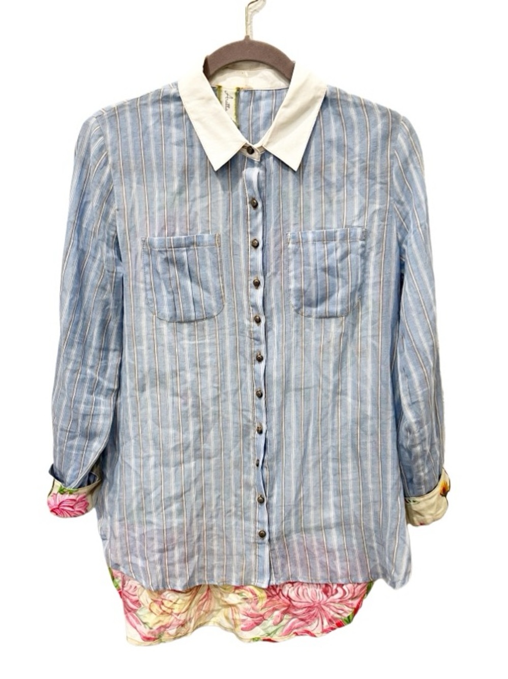 Aratta Silent Journey Maya Blouse Size XS Contrast Stripe Bird Print Boho Artsy